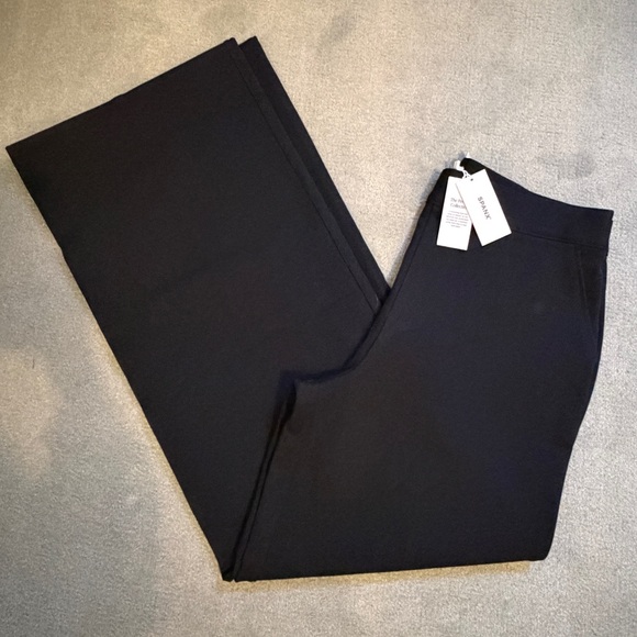 NWT- Spanx Perfect Ponte Smoothing Stretch Twill Wide Leg Dress Pant - Black - L - Picture 3 of 8